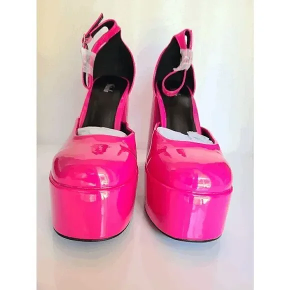Barbie Pink Artificial Patent PU Leather Closed Toe Platform Pumps SIZE 7 NEW - Picture 3 of 15